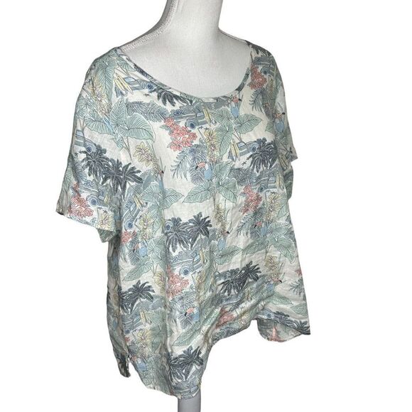 Tahari Plus 2X Top 100% Linen Short Sleeve Lightweight Tunic Woven Tee Shirt - Picture 4 of 6